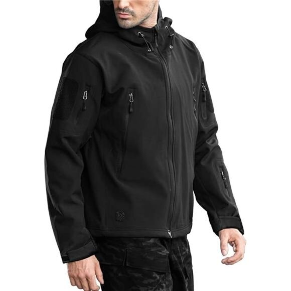 Mens Waterproof Softshell Jacket Hooded Military Tactical Fleece Lined Outdoor - Picture 7 of 7